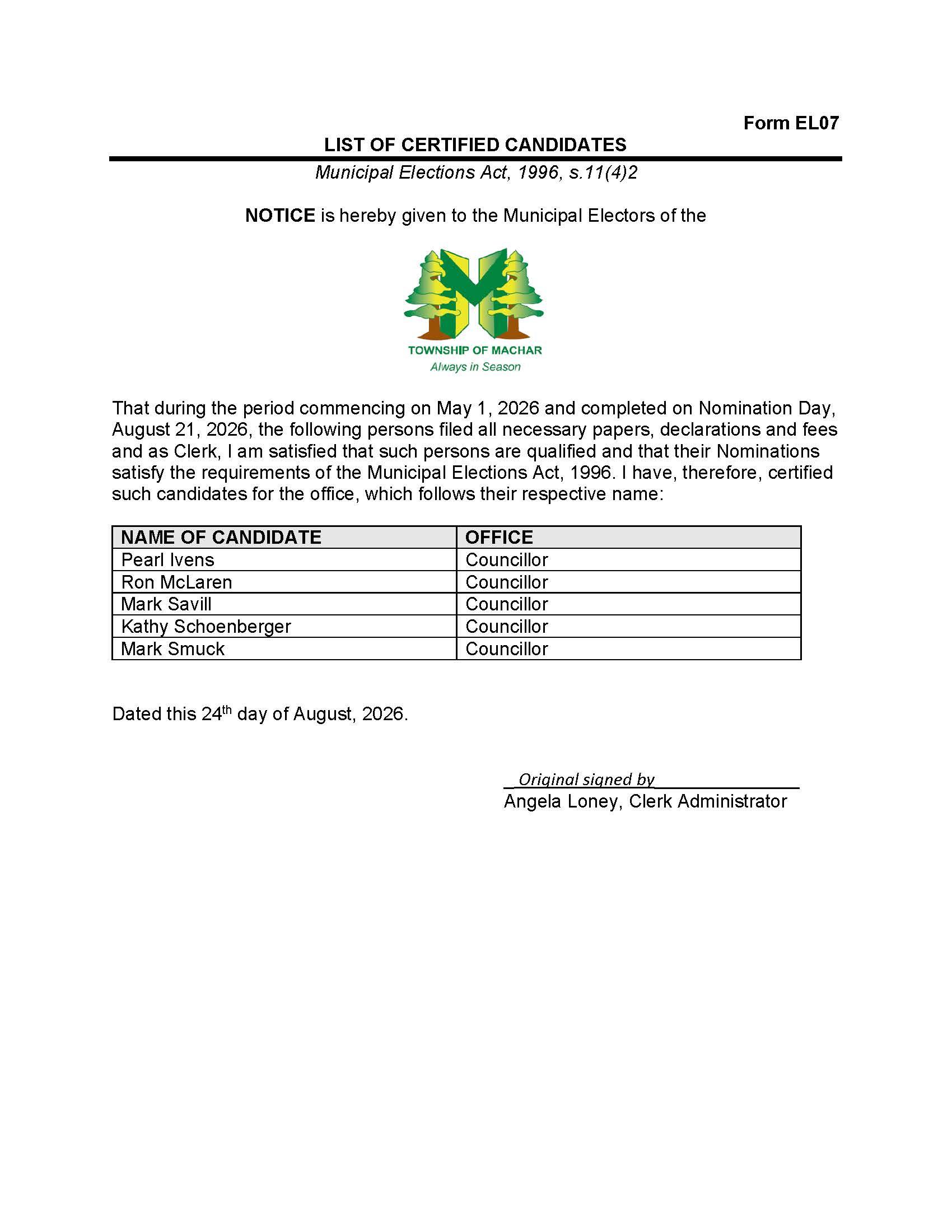 Certified Candidates Machar - Councillors