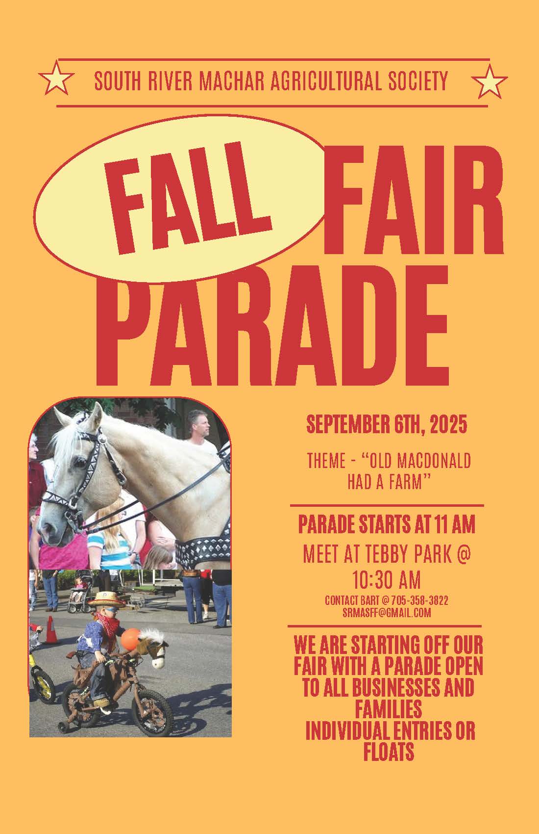 Fall Fair Parade Sep 6 10:30 from Tebby Park