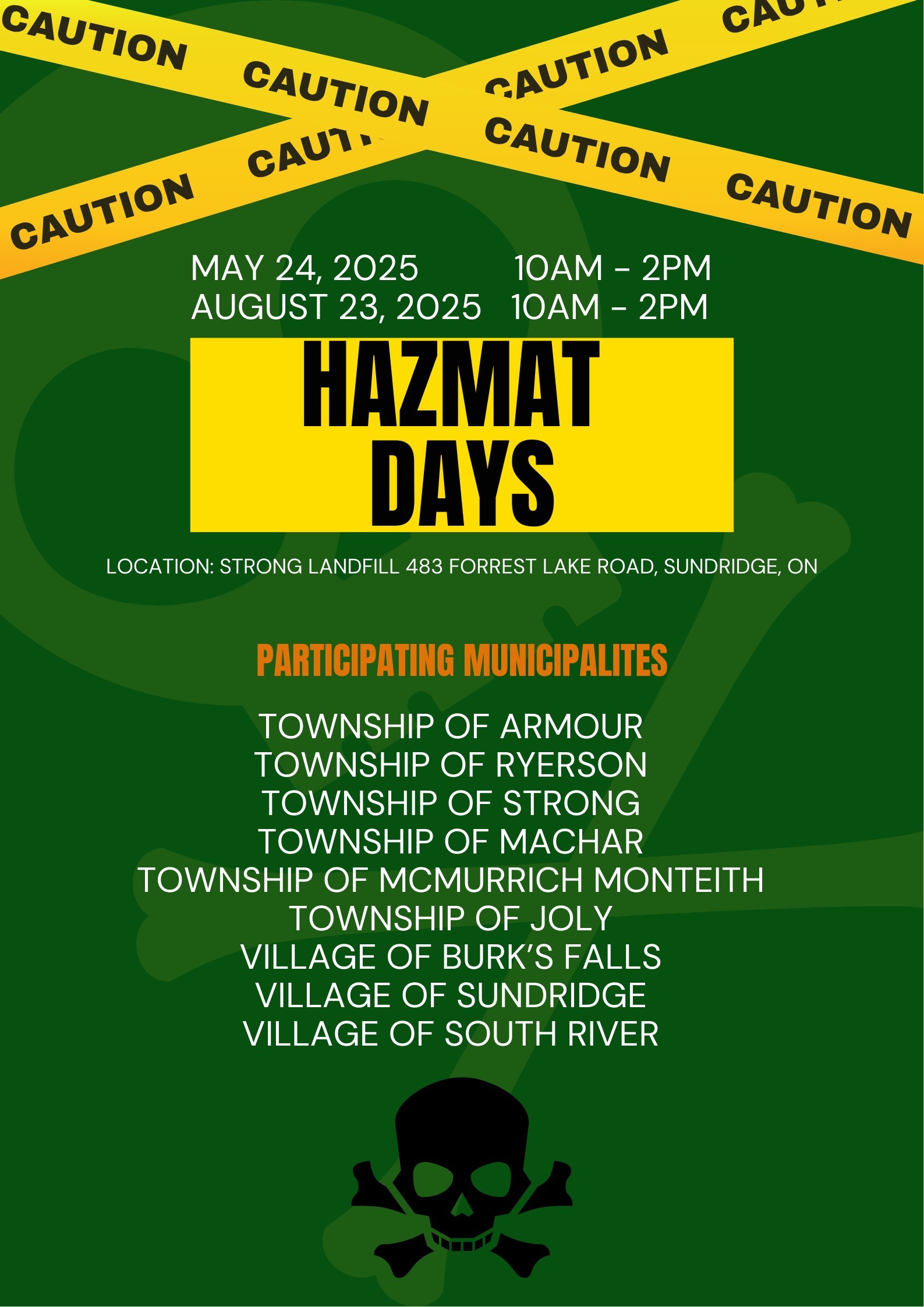 HAZMAT DYAS Strong Twp Landfill May 24 & Aug 23, 2025 10am - 2pm
