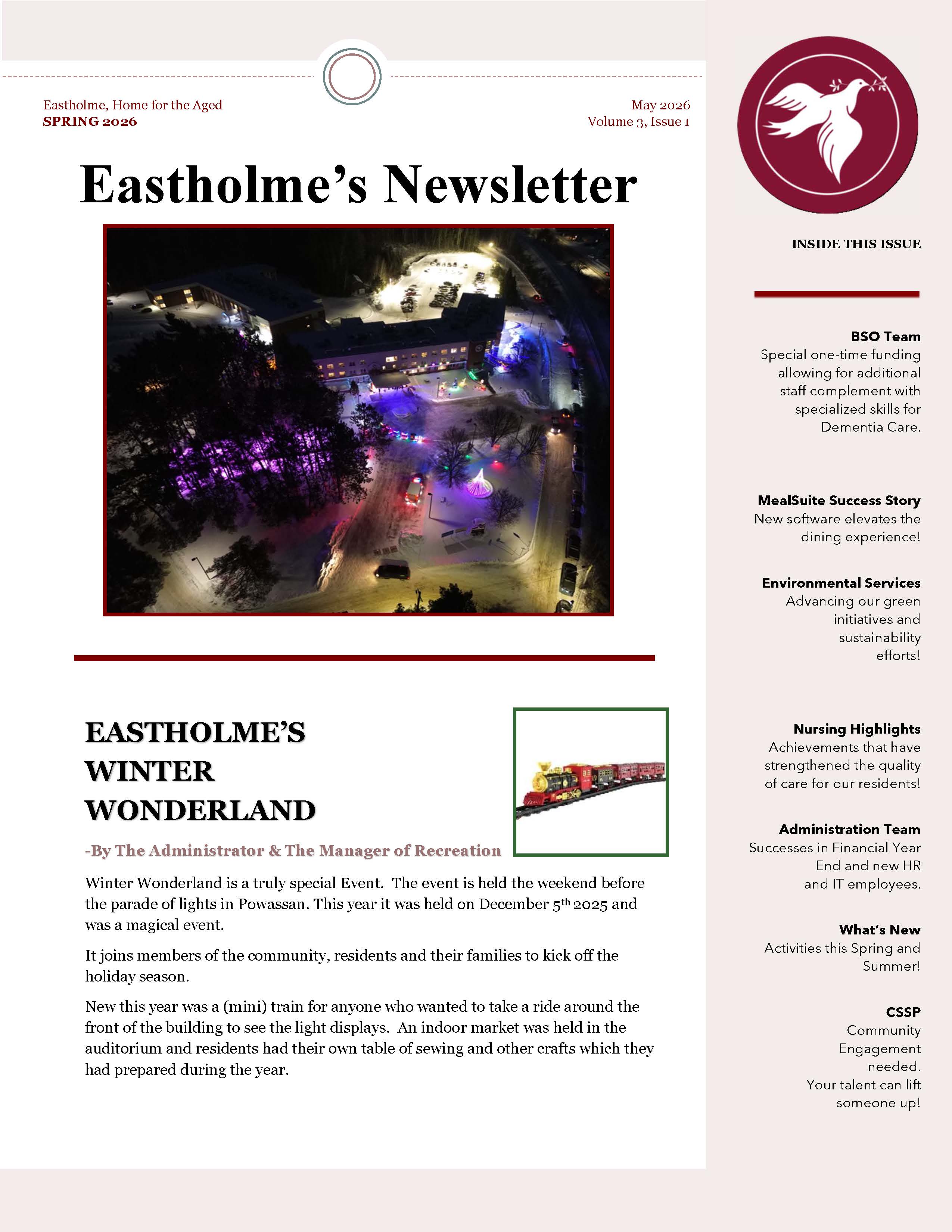 eastholme spring 2026 newsletter page 1