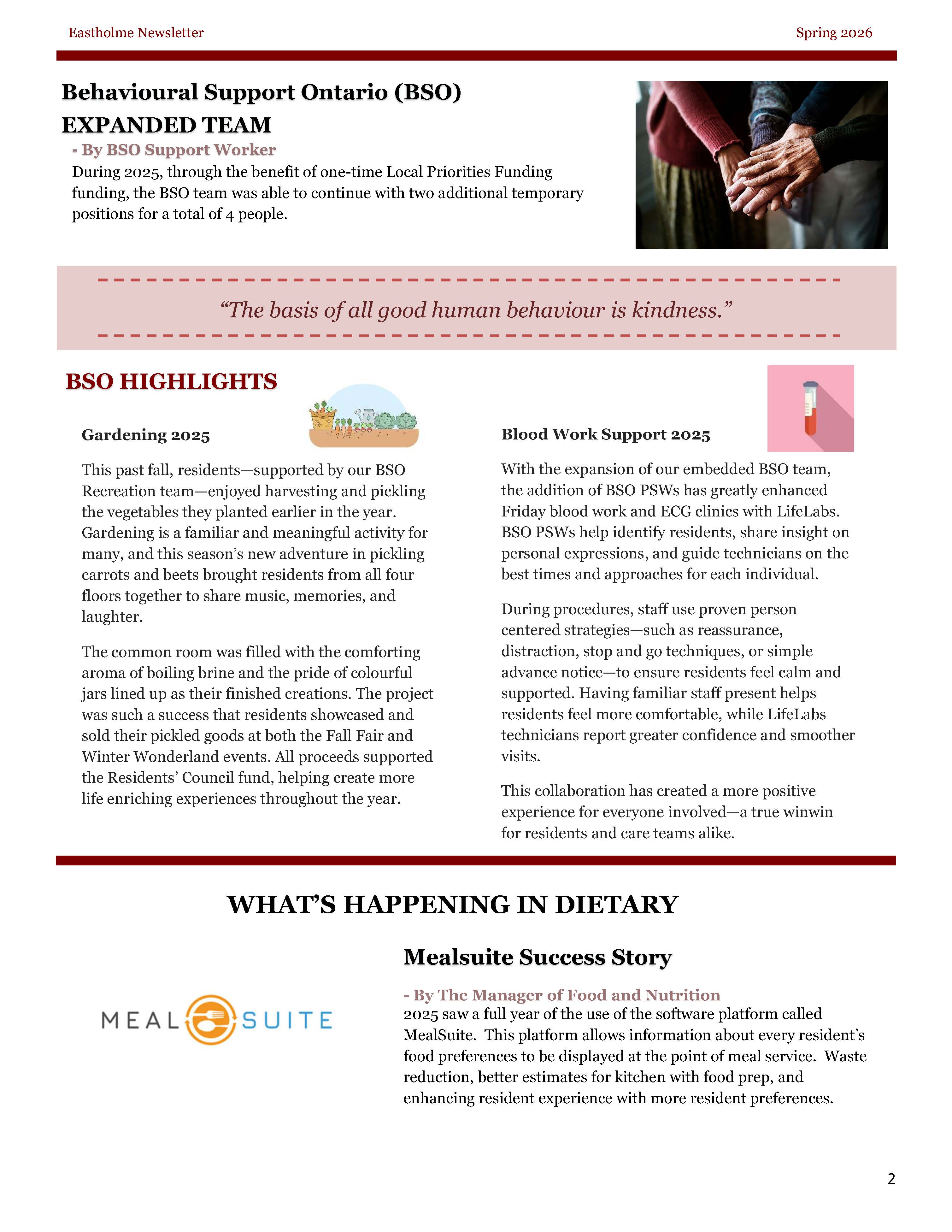 eastholme spring 2026 newsletter page 2